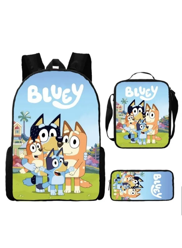 3-piece Set Bluey Family Anime Backpacks Bluey Family Lightweight Backpacks Meal Bags Pen Bags Cute Backbags