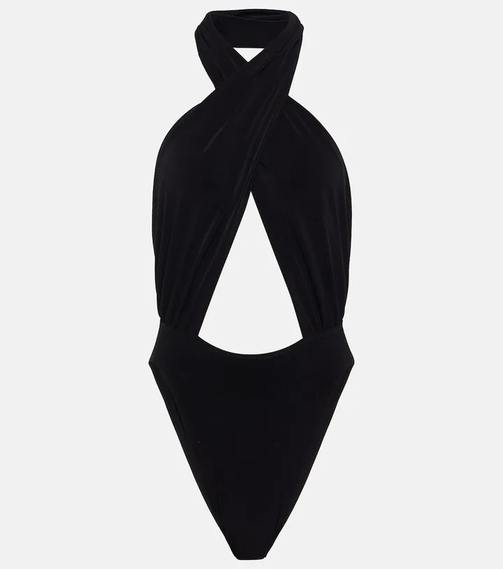 Crossover halterneck bodysuit