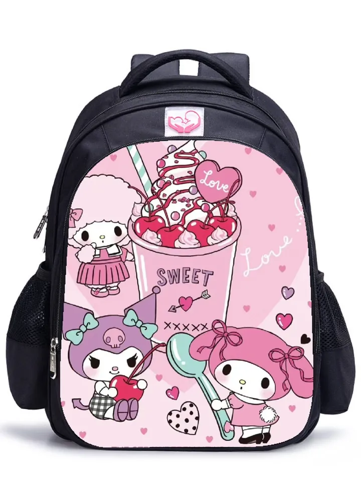 【School Season】 Kuromi Melody Co-branded Backpack Girls Cute Primary School Students Large Capacity Schoolbag 14 Inch Laptop Bag Travel Bag Leisure Bag Universal