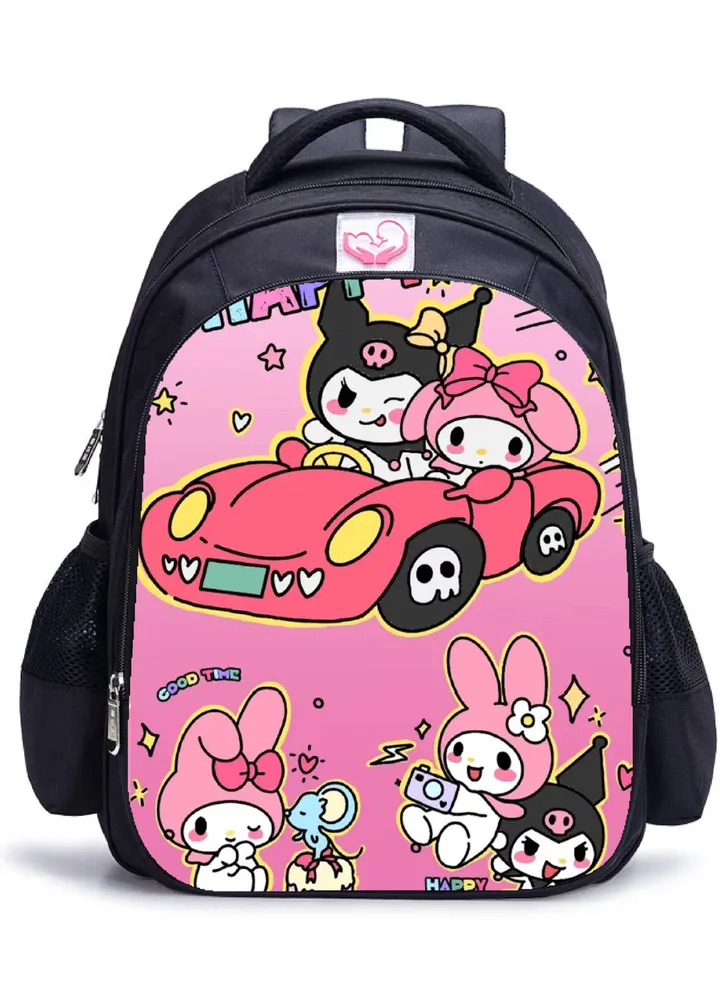 【School Season】 Kuromi Melody Co-branded Backpack Girls Cute Primary School Students Large Capacity Schoolbag 14 Inch Laptop Bag Travel Bag Leisure Bag Universal