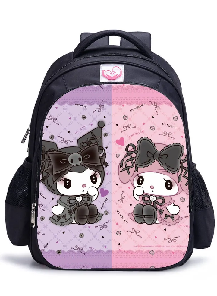 【School Season】 Kuromi Melody Co-branded Backpack Girls Cute Primary School Students Large Capacity Schoolbag 14 Inch Laptop Bag Travel Bag Leisure Bag Universal