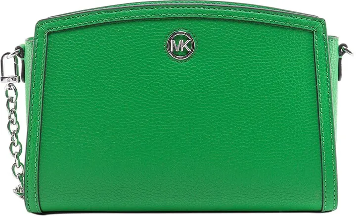 Leather shoulder bag with metal monogram