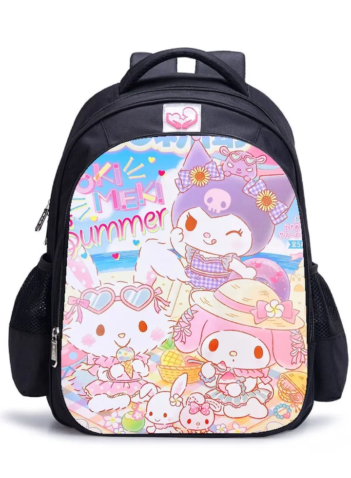 【School Season】 Kuromi Melody Co-branded Backpack Girls Cute Primary School Students Large Capacity Schoolbag 14 Inch Laptop Bag Travel Bag Leisure Bag Universal
