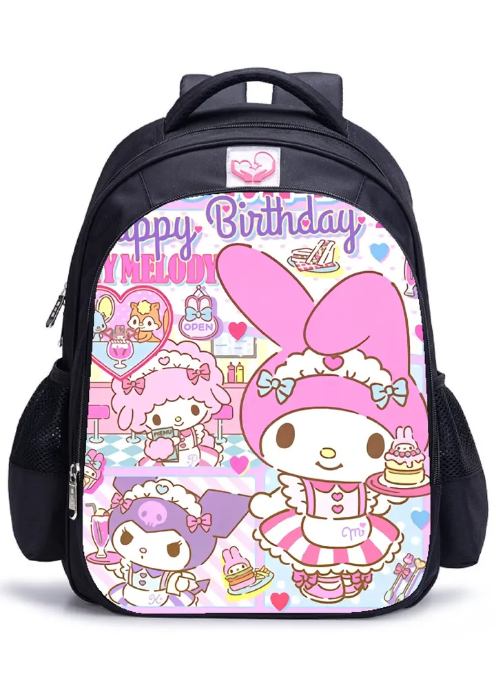 【School Season】 Kuromi Melody Co-branded Backpack Girls Cute Primary School Students Large Capacity Schoolbag 14 Inch Laptop Bag Travel Bag Leisure Bag Universa