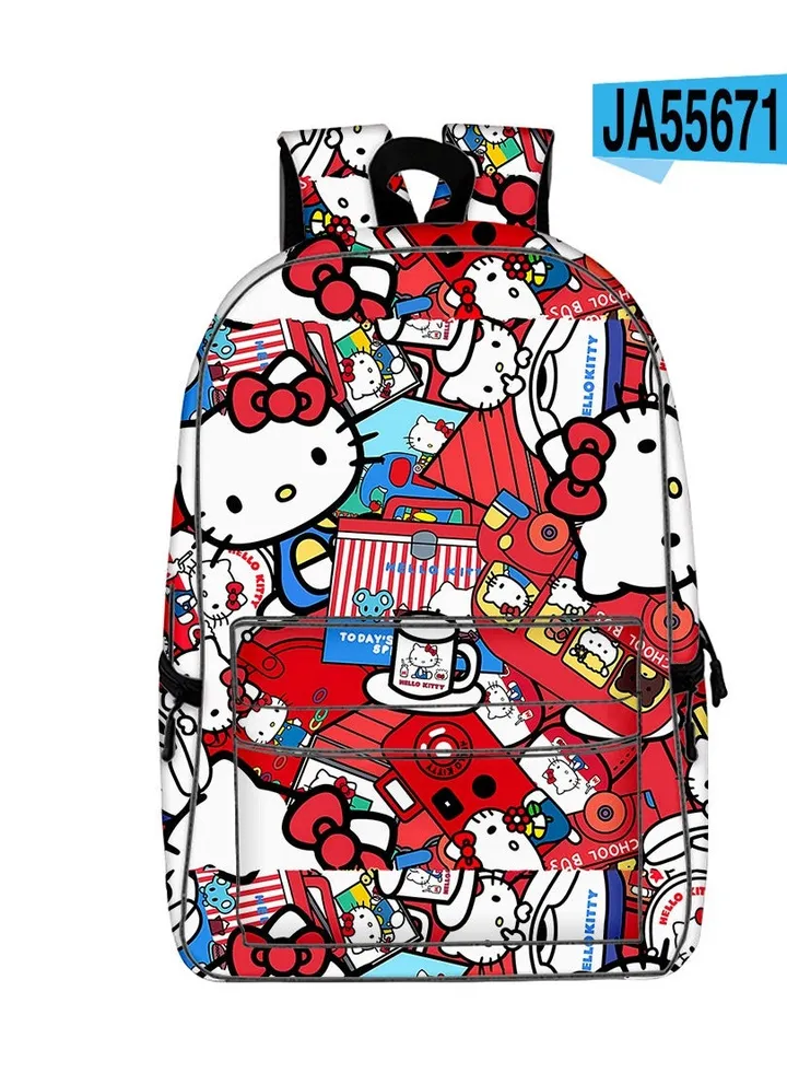 【 School Season 】Hello Kitty Children Cute Backpack Student Large Capacity Schoolbag 14 Inch Laptop Bag Travel Bag Leisure Bag General College Bag