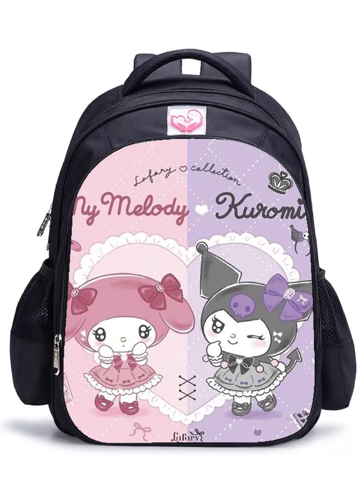 【School Season】Kuromi Melody Co-branded Backpack Girls Cute Primary School Students Large Capacity Schoolbag 14 Inch Laptop Bag Travel Bag Leisure Bag Universal