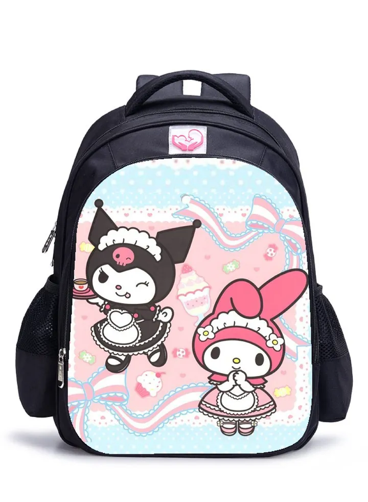 【School Season】Kuromi Melody Co-branded Backpack Girls Cute Primary School Students Large Capacity Schoolbag 14 Inch Laptop Bag Travel Bag Leisure Bag Universal