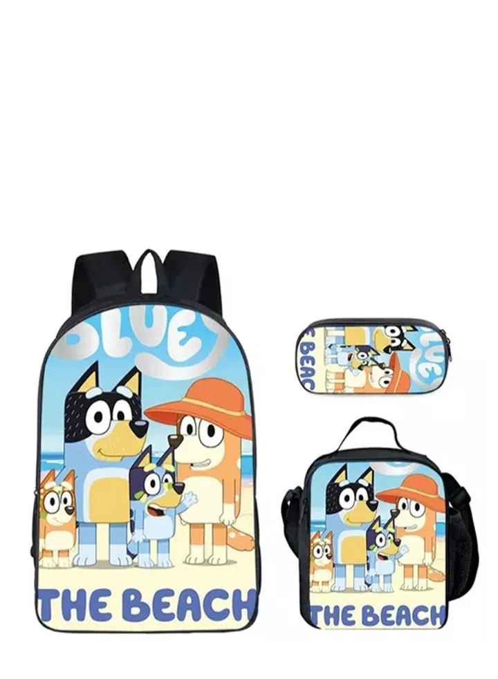 3-piece Set Bluey Family Anime Backpacks Bluey Family Lightweight Backpacks Meal Bags Pen Bags Cute Backbags