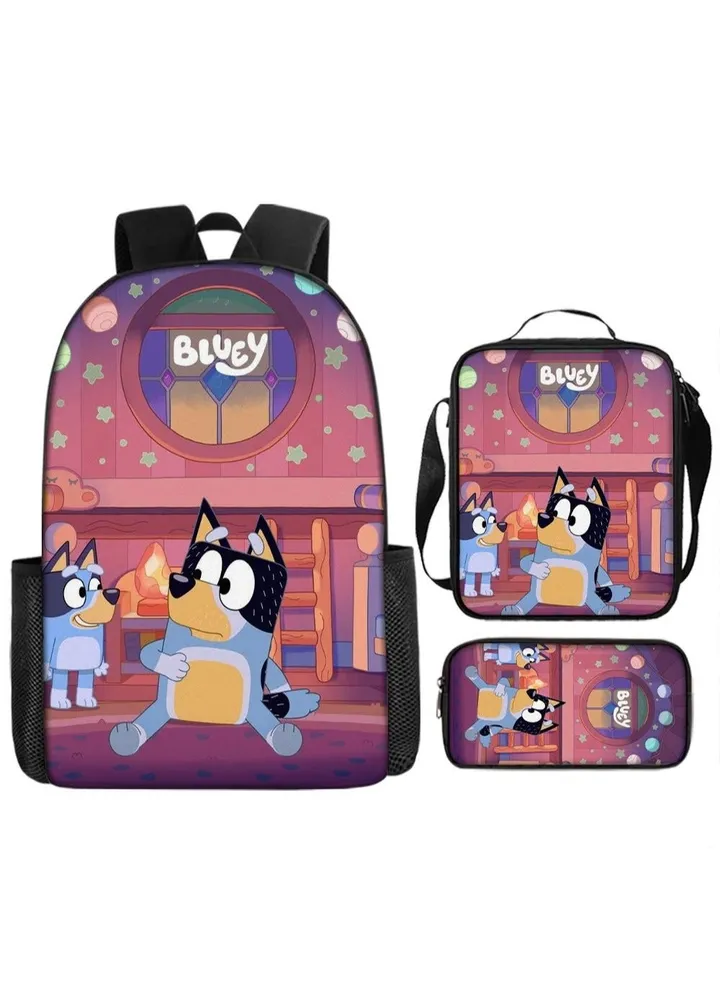 3-piece Set Bluey Family Anime Backpacks Bluey Family Lightweight Backpacks Meal Bags Pen Bags Cute Backbags