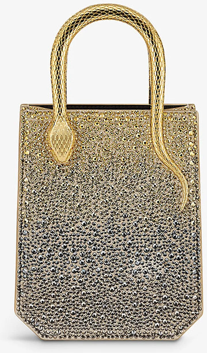 Womens Gold Serpentine Suede Tote bag