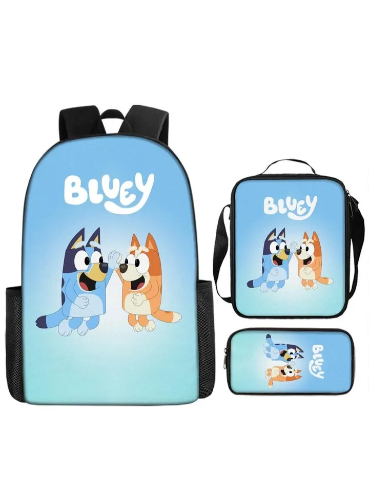 3-piece Set Bluey Family Anime Backpacks Bluey Family Lightweight Backpacks Meal Bags Pen Bags Cute Backbags