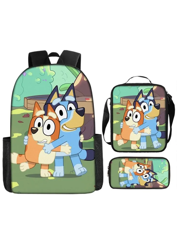 3-piece Set Bluey Family Anime Backpacks Bluey Family Lightweight Backpacks Meal Bags Pen Bags Cute Backbags
