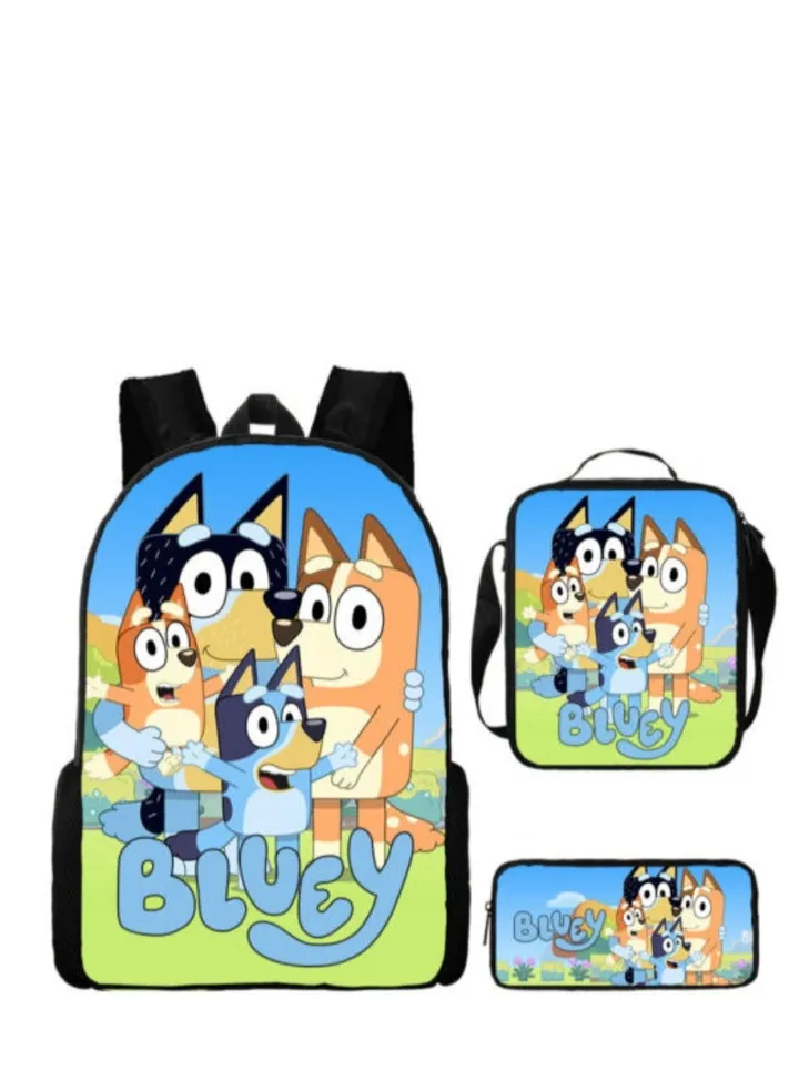 3-piece Set Bluey Family Anime Backpacks Bluey Family Lightweight Backpacks Meal Bags Pen Bags Cute Backbags