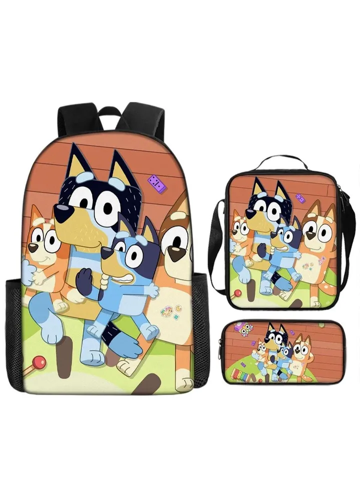 3-piece Set Bluey Family Anime Backpacks Bluey Family Lightweight Backpacks Meal Bags Pen Bags Cute Backbags