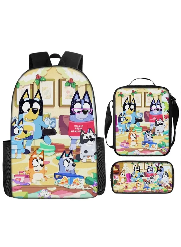 3-piece Set Bluey Family Anime Backpacks Bluey Family Lightweight Backpacks Meal Bags Pen Bags Cute Backbags