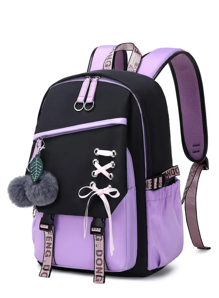 Teenage Girls Bookbag School Backpack Children Casual Daypack Schoolbag for Teens Black Purple