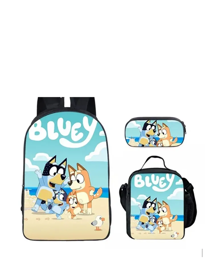 3-piece Set Bluey Family Anime Backpacks Bluey Family Lightweight Backpacks Meal Bags Pen Bags Cute Backbags