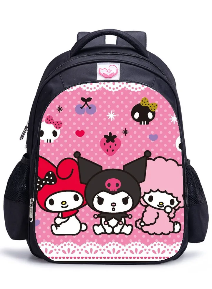 【School Season】 Kuromi Melody Co-branded Backpack Girls Cute Primary School Students Large Capacity Schoolbag 14 Inch Laptop Bag Travel Bag Leisure Bag Universal