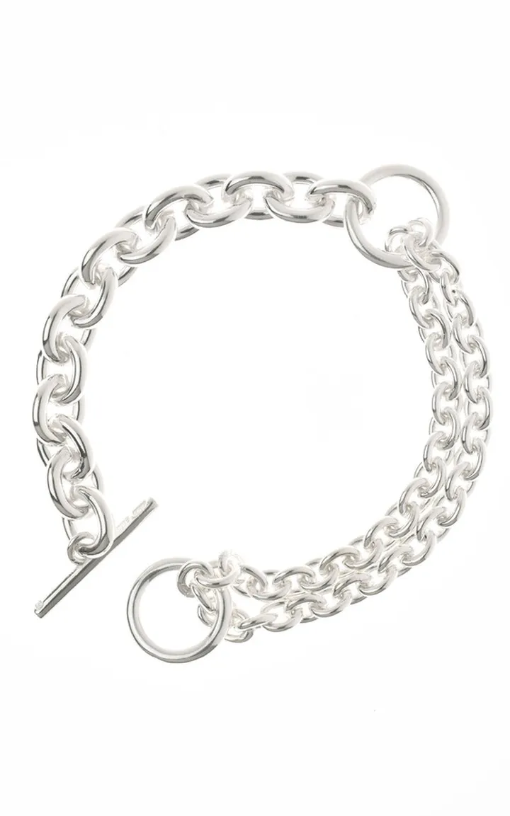 Women's Double Sterling Silver Thick Bracelet