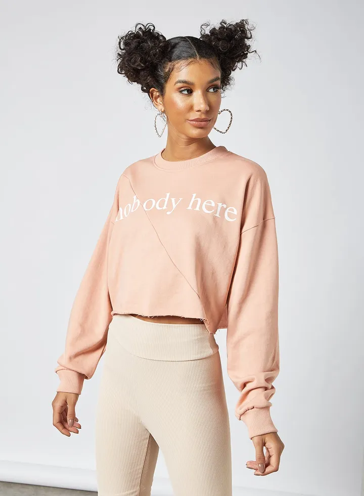 Slogan Cropped Sweatshirt Pink