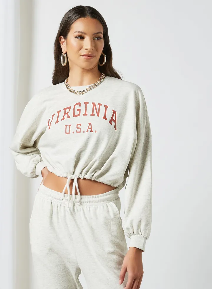 Cropped Graphic Sweatshirt Grey