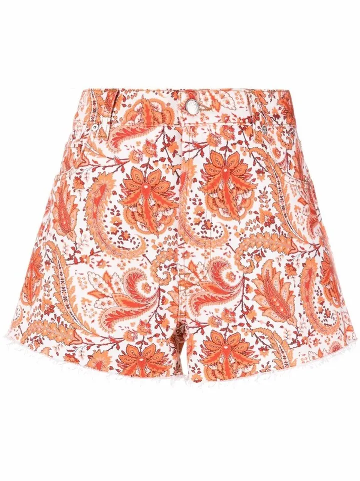 Paisley-Print Denim Shorts