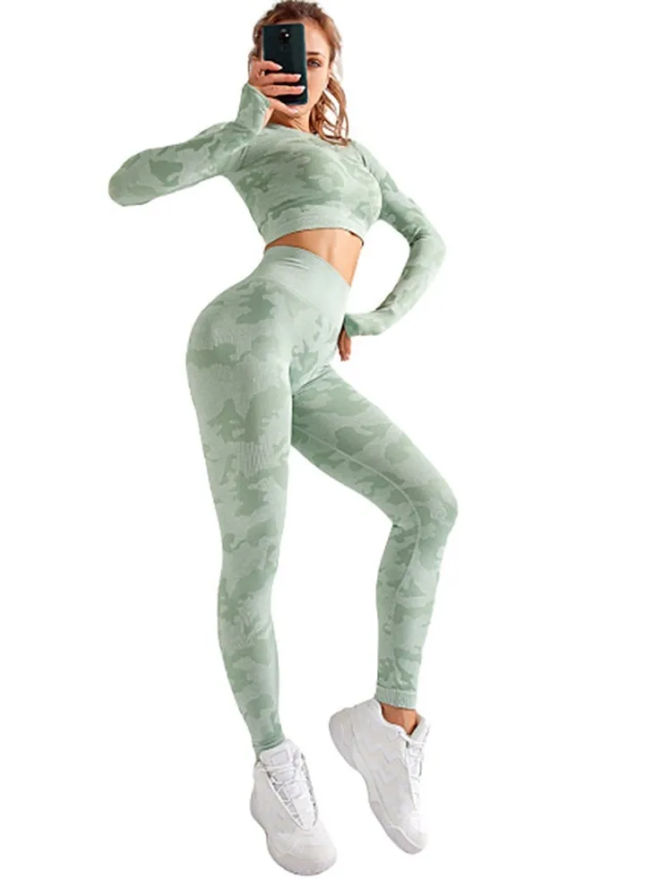 Camouflage Print Sports Suit Green