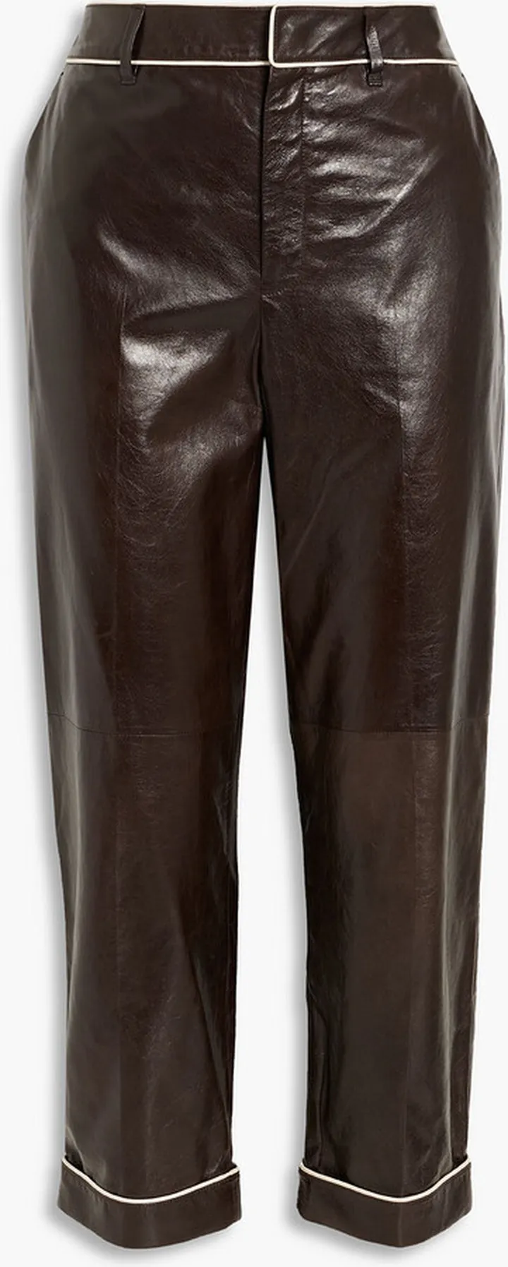 Cropped leather straight-leg pants