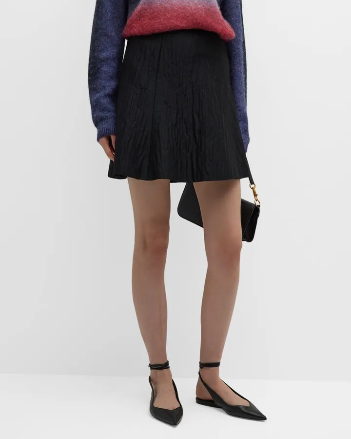 Crinkled Fit-&-Flare Mini Skirt