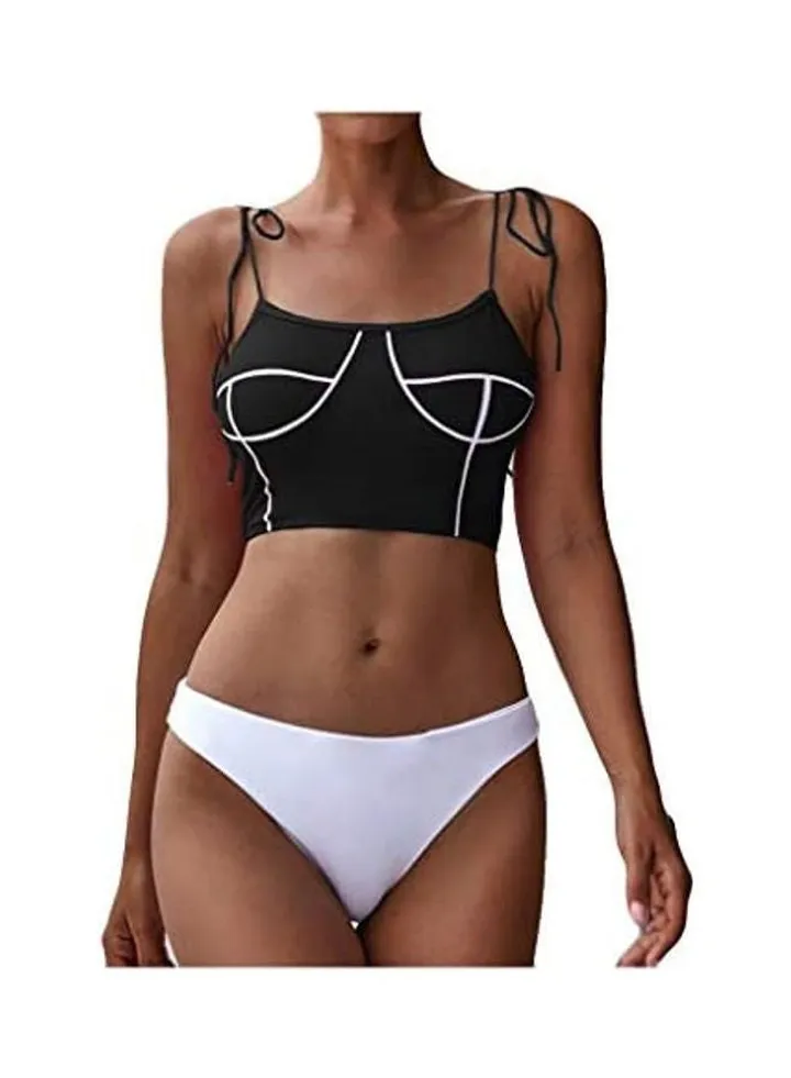 Women Push-Up Padded Bra Beach Bikini Set Black/White
