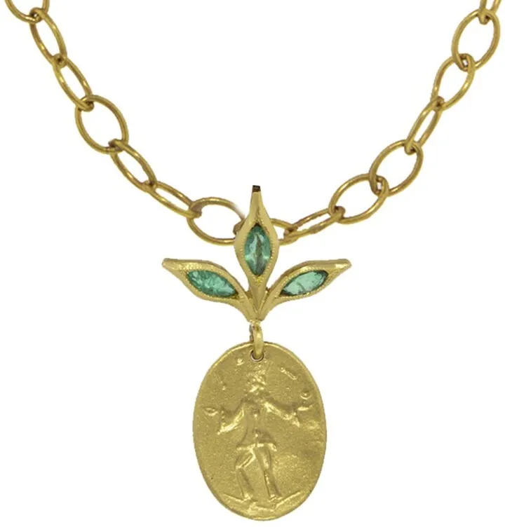 Emerald Leaf Top Juggler Muse Yellow Gold Charm
