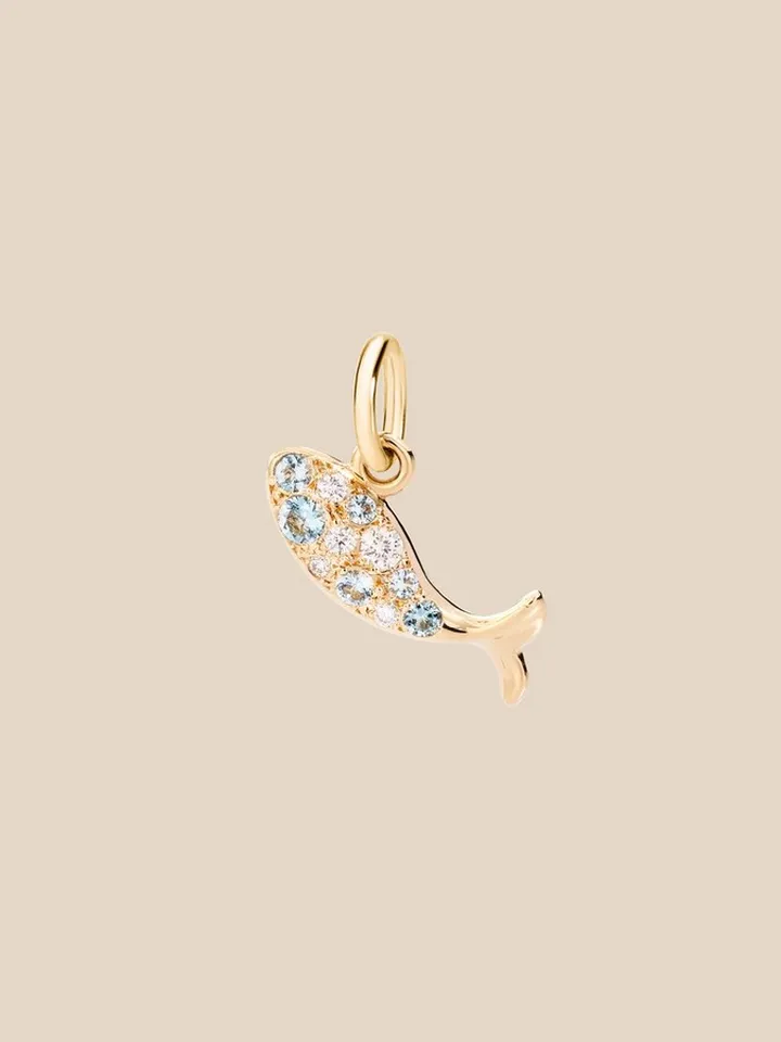 Dodo fish pendant in 18 kt yellow gold and diamonds
