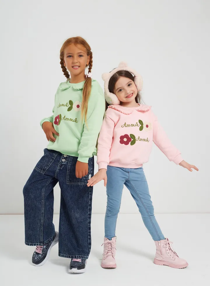 Girls Printed Cotton sweatshirt-Rose