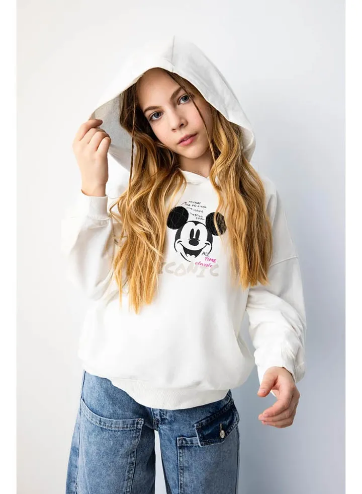 Girl Relax Fit Hooded Long Sleeve Knitted Sweat Shirt