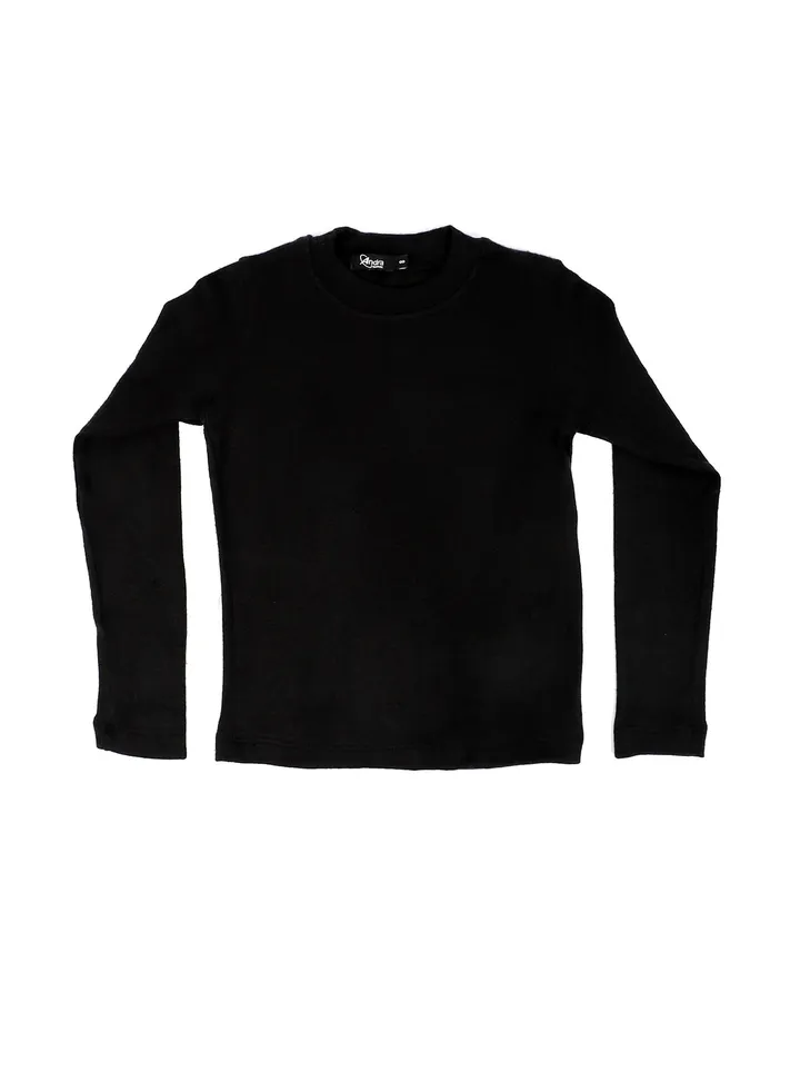 Mock Neck Lightweight Girls Top - Black