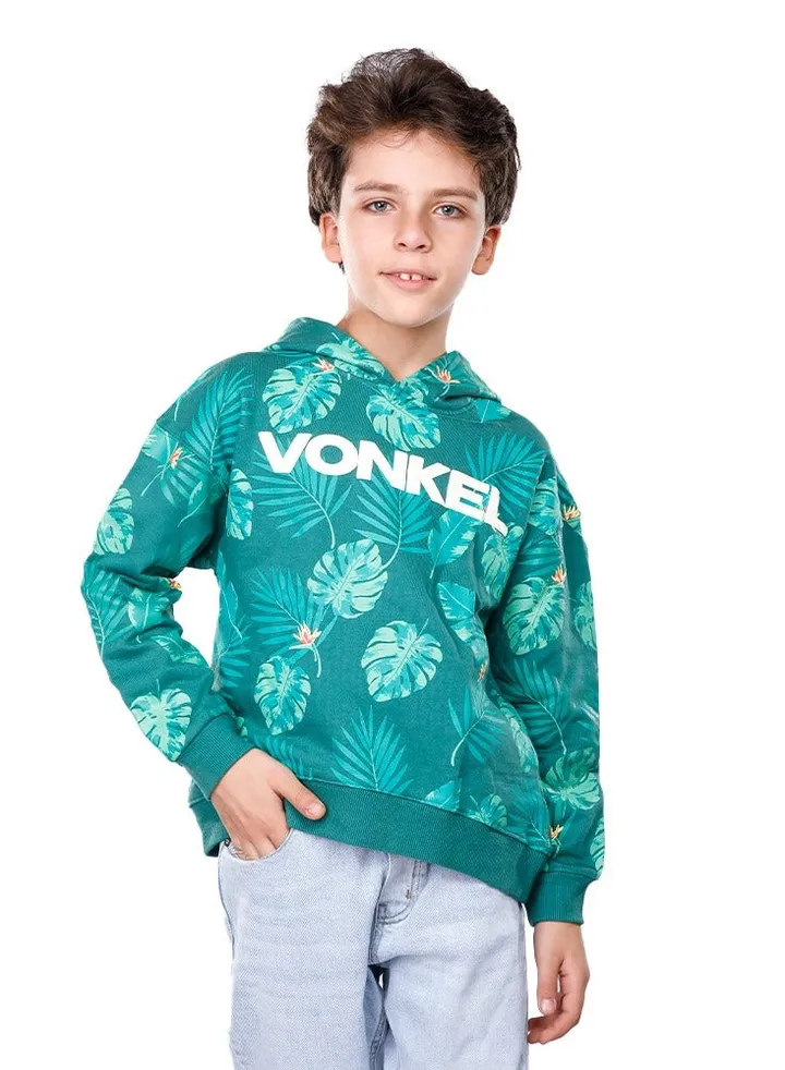 Printed green leaves Hoodie - 70003