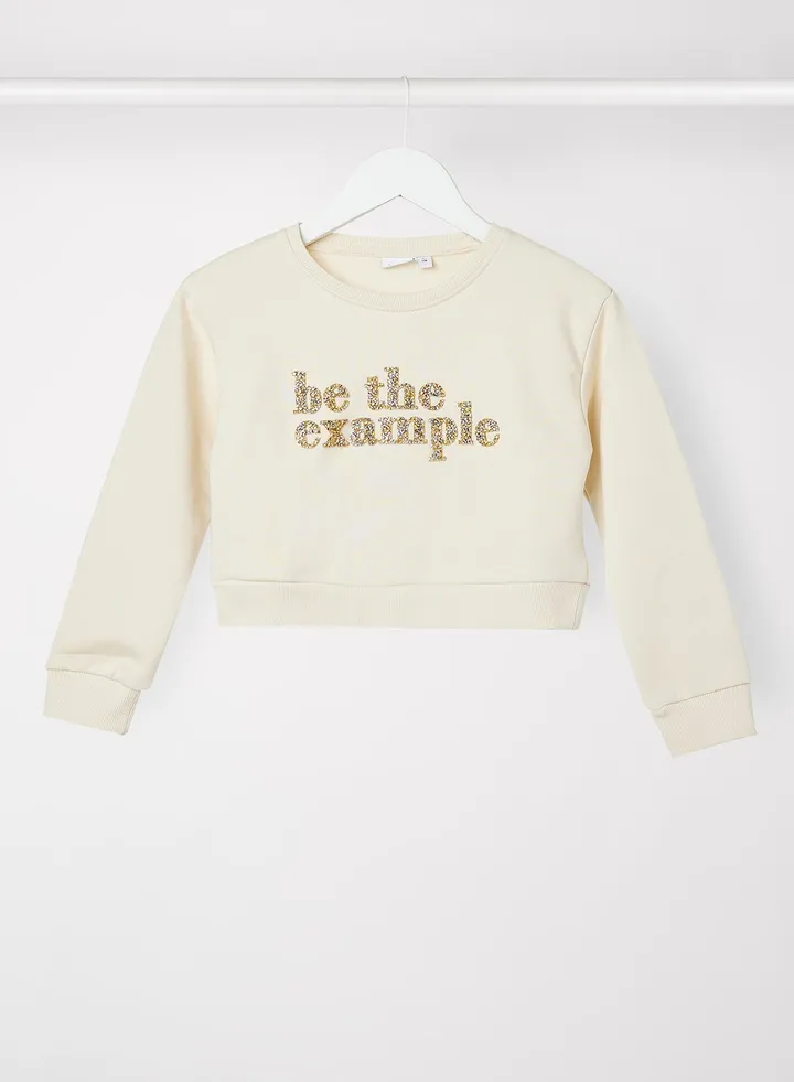Girls Glitter Cropped Sweatshirt Beige