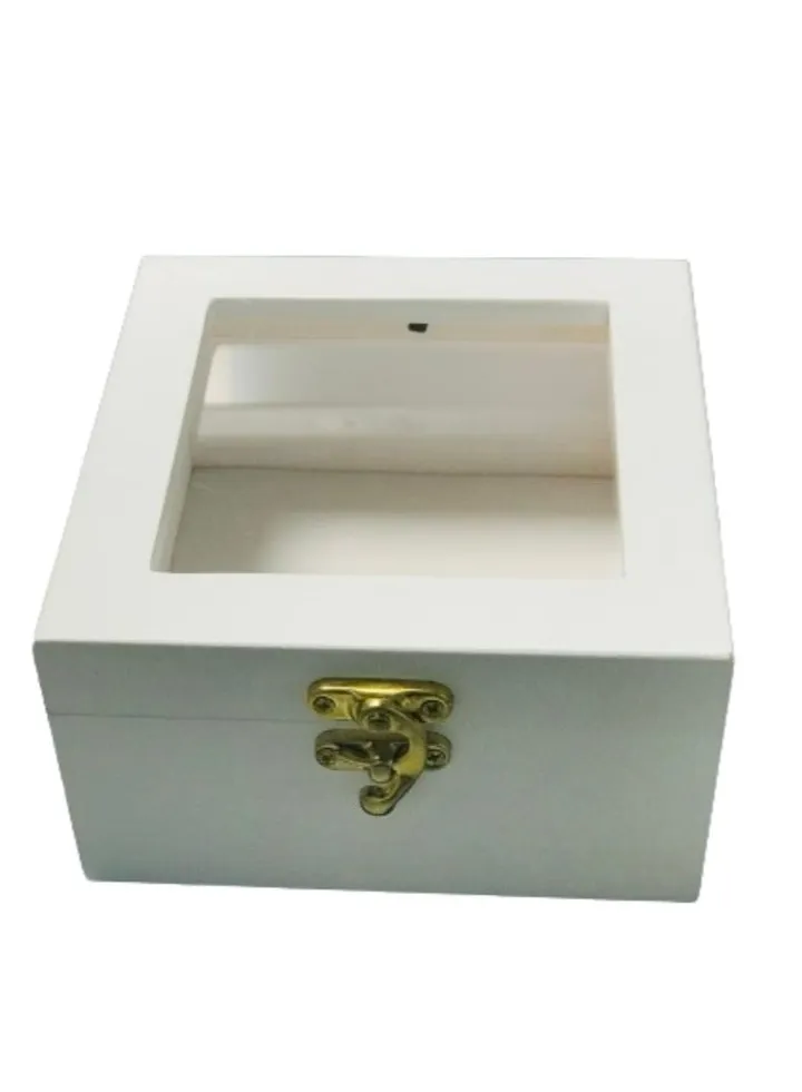 Wooden Square Hinged Storage Boxes Craft Gift Storage Container Dust Jewelry Box White