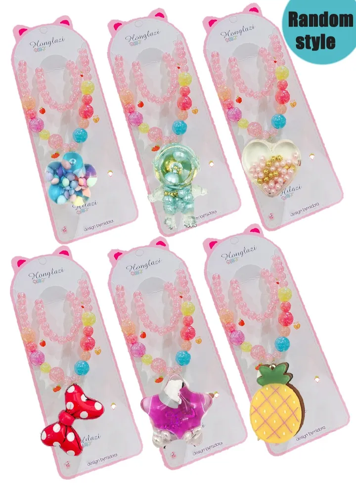 6Pieces Trendy Acrylic Quicksand Bottle Necklaces For Girls Kids Party Jewelry Set Assored