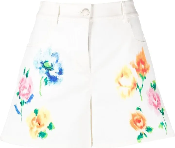 Floral-Print Denim Shorts