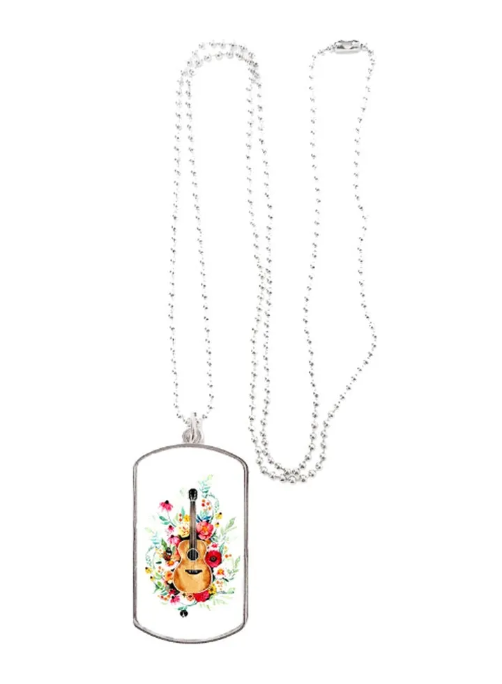 Printed Rectangle Shape Pendant Necklace