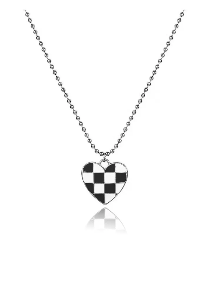 Titanium steel Black White Love Pendant Necklace Crystals Jewelry Valentine's Day Gift, Anniversary White/Black