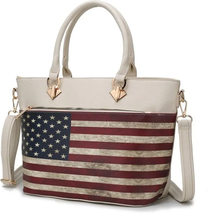 MKF Collection by Mia K Lilian Vegan Leather Women’s Flag Tote Bag - White