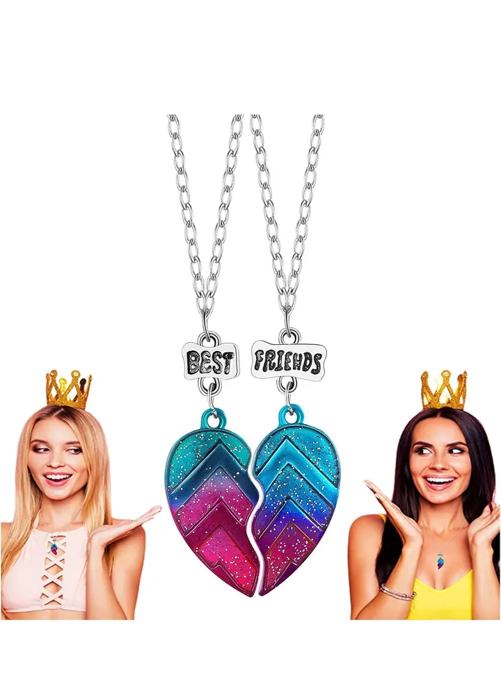 Best Friend Necklace, Half Heart Pendant, Friendship BFF Necklace for 2-Split Valentine Sister Set Jewelry Birthday Gift friend, 1