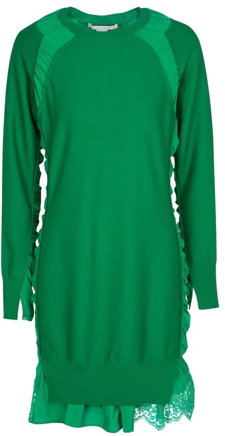 Lace-trimmed wool minidress