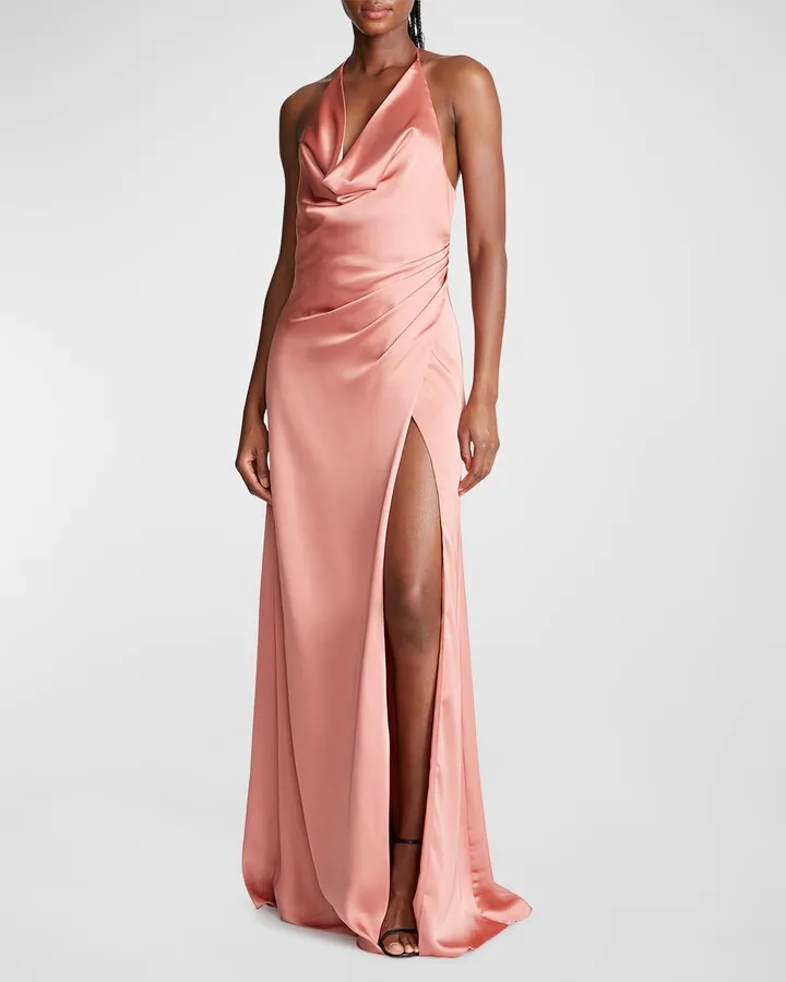 Sutton Cowl-Neck Satin Gown