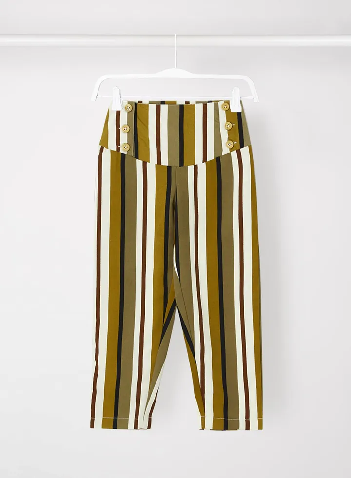 Button Detail Striped Pants Multicolour