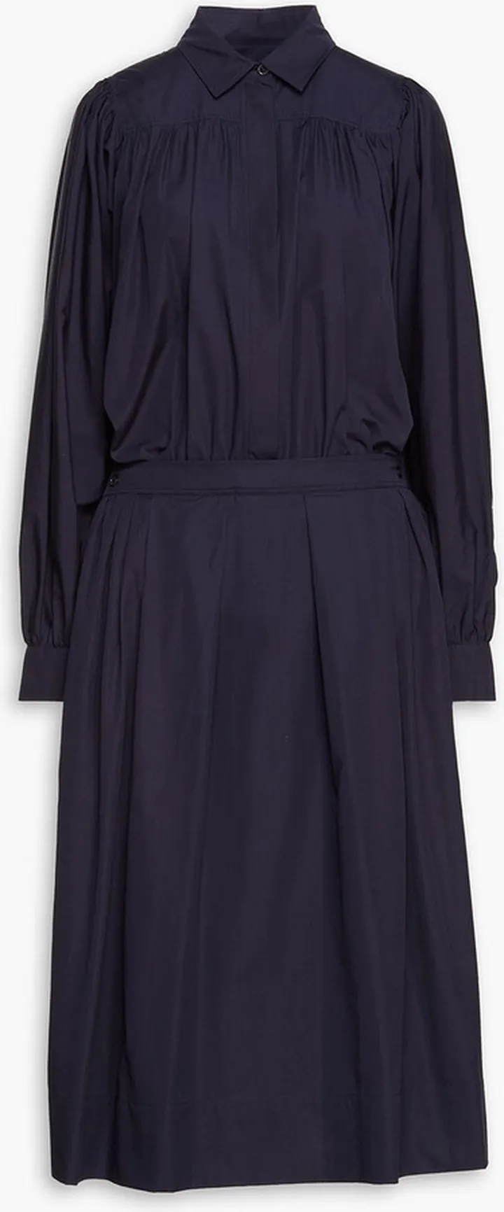 Pleated cotton-poplin midi shirt dress