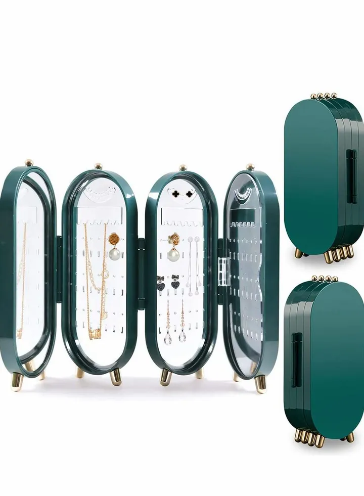 1 Pcs Jewelry Box Organizer, Travel Jewelry Box for Women & Girls Earring Holder Stand Bracelet Hanging Organizers Portable Jewelry with Mirror & Necklace Holder (Green)