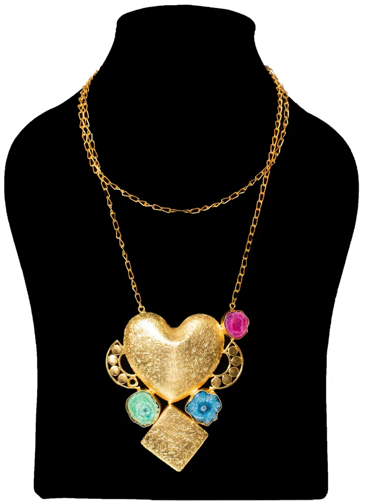 Natural Stones Gold Plated Pendant Set